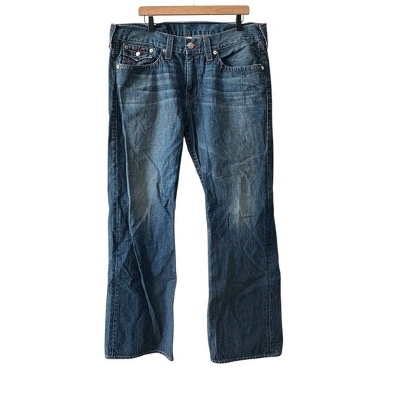 True Religion Vintage Y2K‎ Embroidered Spell Out Dark Wash Bootcut Jeans W38 - Picture 6 of 8